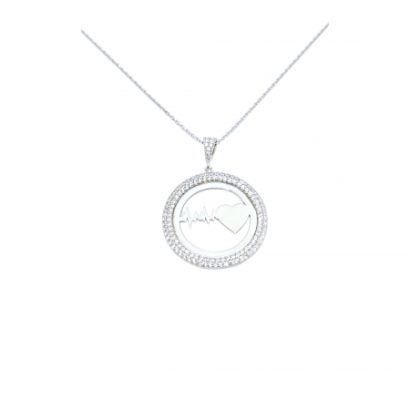 Lantisoare din argint - Lanț cu Inimă și Puls din Argint 925 cu Cristale Zirconia – 5.85 g, 40-46 cm