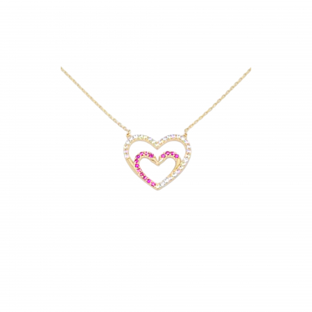 Bijuterii din aur - Lant cu inimioara colorata , Aur 14 kt , 2,49 gr