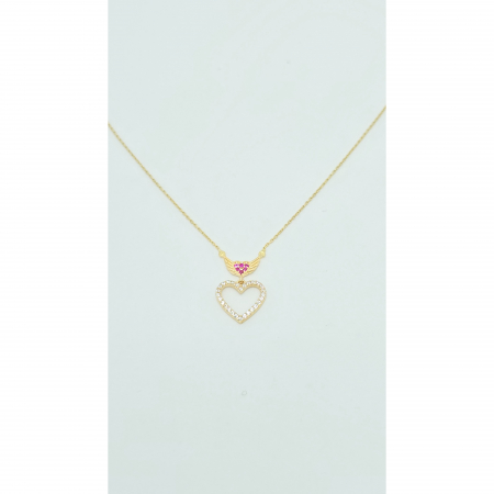 Lant cu Inimioara si aripioare din Aur 14 kt, pietre Zirconia, 2,21gr [3]