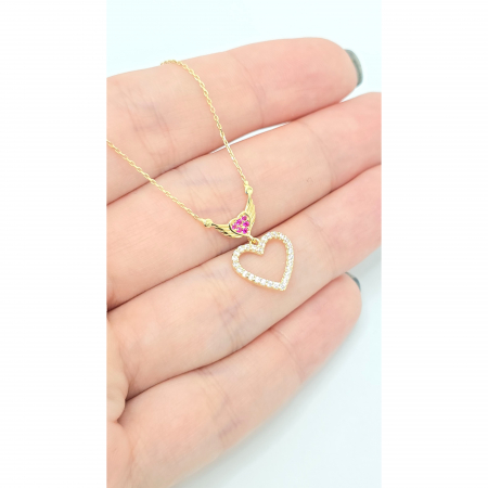 Lant cu Inimioara si aripioare din Aur 14 kt, pietre Zirconia, 2,21gr [1]