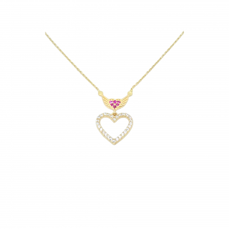 Bijuterii din aur - Lant cu Inimioara si aripioare din Aur 14 kt, pietre Zirconia, 2,21gr