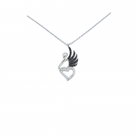 Lantisoare din argint - Lanț cu Lebădă și Inimă din Argint 925 cu Cristale Zirconia – 2.82 g, 42-48 cm