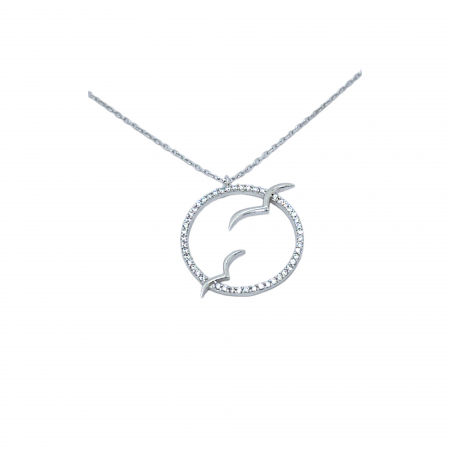 Lantisoare din argint - Lanț cu Medalion Rotund și Păsări din Argint 925 cu Cristale Zirconia – 2.85 g, 42-47 cm