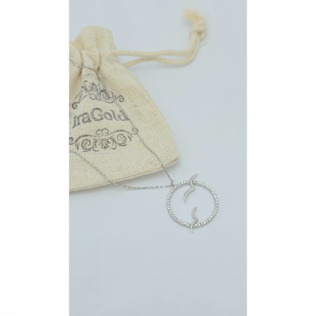 Lanț cu Medalion Rotund și Păsări din Argint 925 cu Cristale Zirconia – 2.85 g, 42-47 cm [1]