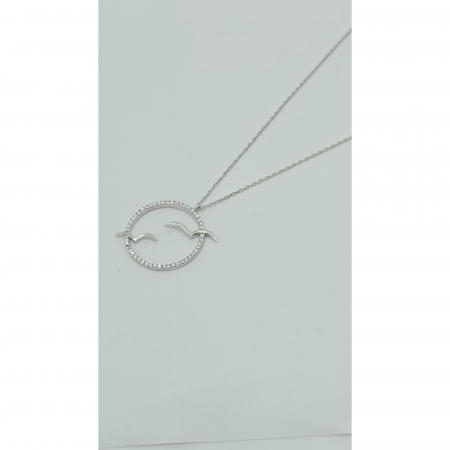 Lanț cu Medalion Rotund și Păsări din Argint 925 cu Cristale Zirconia – 2.85 g, 42-47 cm [3]