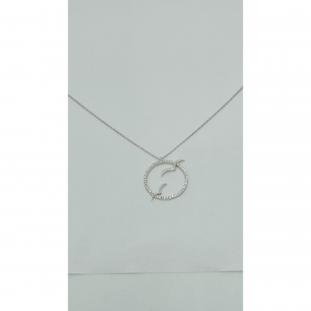 Lanț cu Medalion Rotund și Păsări din Argint 925 cu Cristale Zirconia – 2.85 g, 42-47 cm [5]