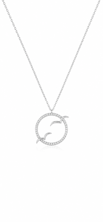 Bijuterii din argint - Lanț cu Medalion Rotund și Păsări din Argint 925 cu Cristale Zirconia – 2.85 g, 42-47 cm