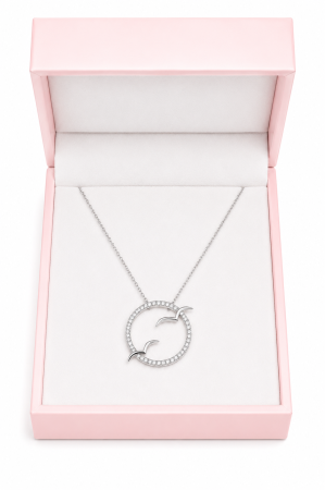 Lanț cu Medalion Rotund și Păsări din Argint 925 cu Cristale Zirconia – 2.85 g, 42-47 cm [1]