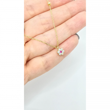 Lant cu o Floricica din Aur 14 kt , Cristale zirconia , 2,97 gr [1]