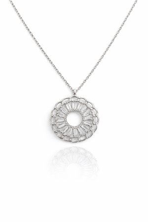 Lantisoare din argint - Colier din argint 925 medalion rotund cu zirconii tip halo