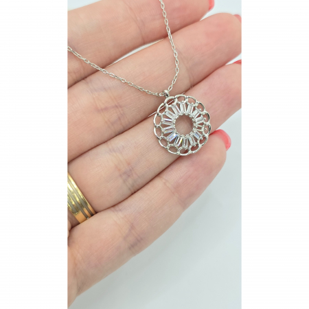 Lanț cu Pandant Rotund din Argint 925 cu Cristale Zirconia – 2.83 g, 40-45 cm [2]
