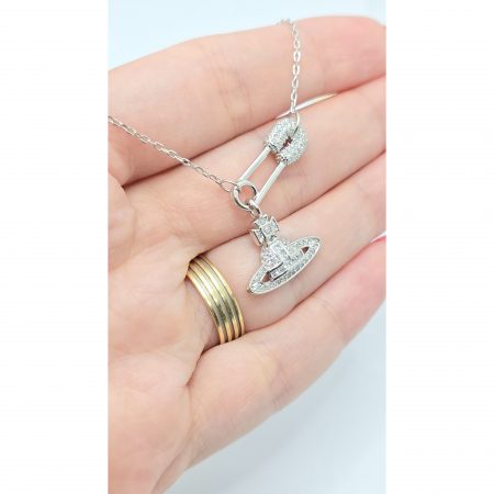 Lanț din Argint 925 cu Ac de Siguranță și Cristale Zirconia – 4.67 g, 41-45 cm [1]