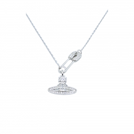 Lanț din Argint 925 cu Ac de Siguranță și Cristale Zirconia – 4.67 g, 41-45 cm [0]