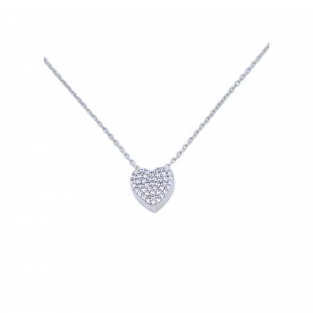 Bijuterii din argint - Lanț din Argint 925 cu Inimioară și Cristale Zirconia – 2.18 g, 40-45 cm