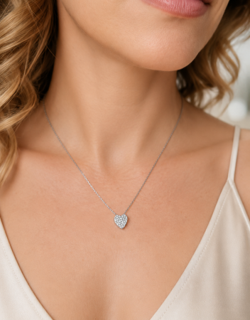 Bijuterii din argint - Lanț din Argint 925 cu Inimioară și Cristale Zirconia – 2.18 g, 40-45 cm