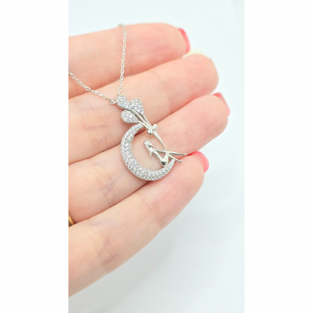 Lanț din Argint 925 cu Lună și Fetiță cu Baloane, Cristale Zirconia – 2.96 g, 40-46 cm [1]