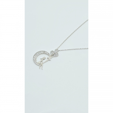 Lanț din Argint 925 cu Lună și Fetiță cu Baloane, Cristale Zirconia – 2.96 g, 40-46 cm [4]