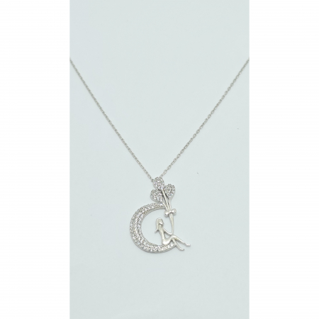 Lanț din Argint 925 cu Lună și Fetiță cu Baloane, Cristale Zirconia – 2.96 g, 40-46 cm [3]