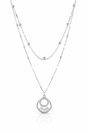 Bijuterii din argint - Lanț Dublu cu Medalion Rotund din Argint 925 cu Cristale Zirconia – 5.51 g, 40-43 cm