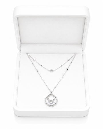 Lanț Dublu cu Medalion Rotund din Argint 925 cu Cristale Zirconia – 5.51 g, 40-43 cm [2]