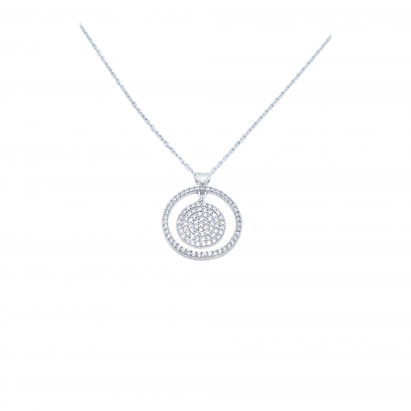 Lantisoare din argint - Lanț Elegant cu Medalion Rotund din Argint 925 cu Cristale Zirconia – 2.90 g