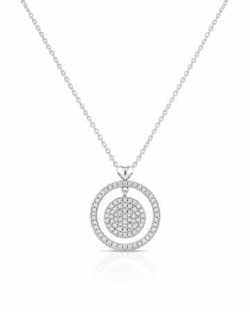 Lantisoare din argint - Colier Elegant din Argint 925 cu Zirconii și Inimă – Medalion 1,5 cm, Reglabil 40–45 cm