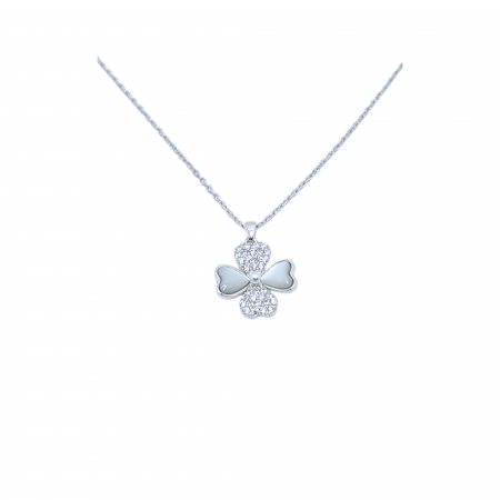 Lantisoare din argint - Lanț Elegant cu Trifoi din Argint 925, Sidef și Cristale Zirconia – 2.43 g, 40-45 cm