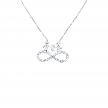 Lantisoare din argint - Lanț Familie din Argint 925 cu Cristale Zirconia – 2.44 g, 40-45 cm
