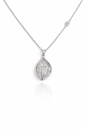 Lantisoare din argint - Colier din argint 925 „Frunză” cu zirconii – eleganță inspirată din natură