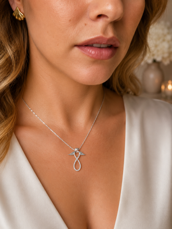 Lanț Infinit și Îndrăgostiți din Argint 925 cu Cristale Zirconia – 2.53 g, 40-46 cm [1]