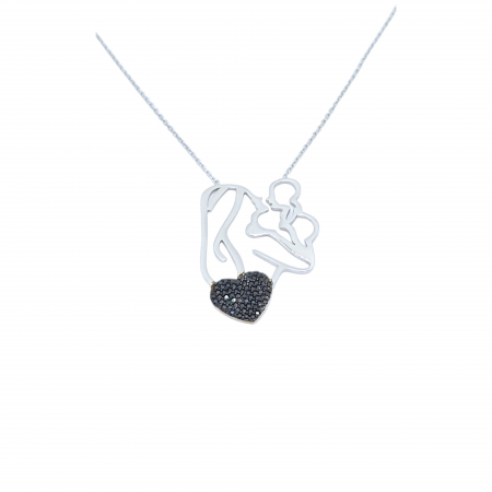 Bijuterii din argint - Lanț Mamă și Bebe din Argint 925 cu Cristale Zirconia Negre – 4.11 g, 42-47 cm