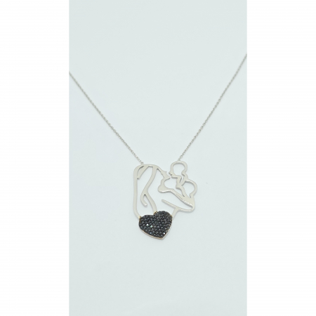Lanț Mamă și Bebe din Argint 925 cu Cristale Zirconia Negre – 4.11 g, 42-47 cm [3]