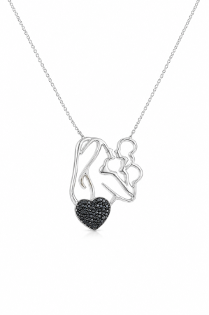 Bijuterii din argint - Lanț Mamă și Bebe din Argint 925 cu Cristale Zirconia Negre – 4.11 g, 42-47 cm