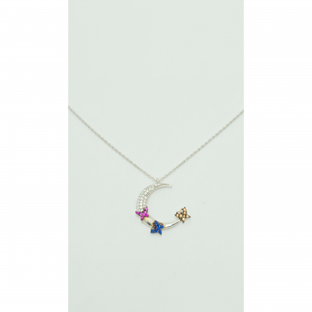 Lanț cu Semilună și Fluturași Colorati din Argint 925 cu Cristale Zirconia – 2.53 g, 42-45 cm [4]