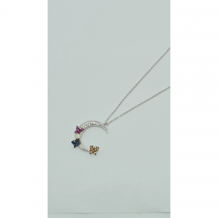 Lanț cu Semilună și Fluturași Colorati din Argint 925 cu Cristale Zirconia – 2.53 g, 42-45 cm [3]