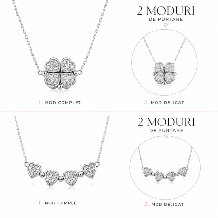 Lanț Trifoi sau 4 Inimioare din Argint 925 cu Cristale Zirconia – 3.60 g, 40-48 cm [3]