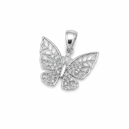 Medalioane argint - Medalion Fluturaș din Argint 925 cu Cristale Zirconia – 1.19 g