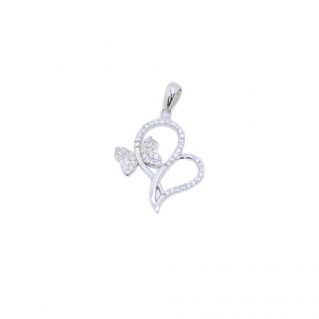 Medalioane argint - Medalion Inimă și Fluturaș din Argint 925 cu Cristale Zirconia – 1.24 g