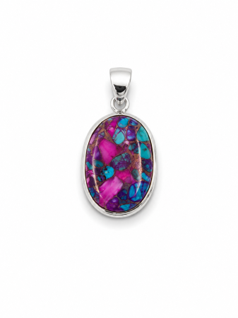 Medalioane argint - Pandantiv Oval Multicolor din Argint 925 cu Copper Composite Stone