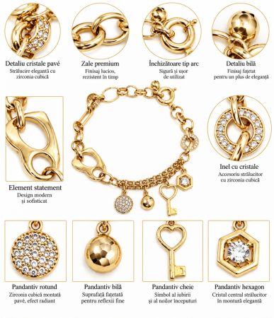 rățară din Aur 14K cu Elemente Decorative – Model Inimă și Cheie [2]