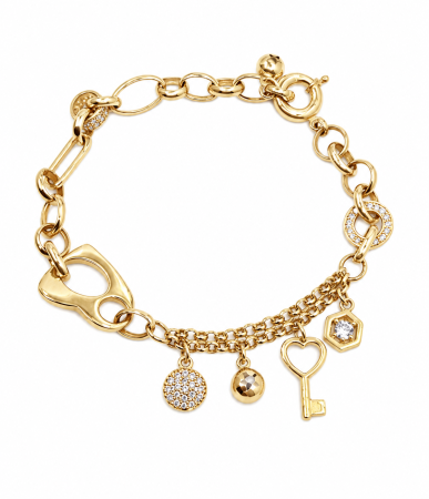 Brățări din aur 14K - rățară din Aur 14K cu Elemente Decorative – Model Inimă și Cheie