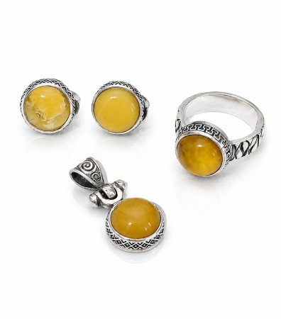 Seturi din argint - Set Antichizat din Argint 925 cu Piatra Chihlimbar – 17.93 g