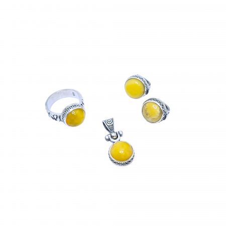 Seturi din argint - Set Antichizat din Argint 925 cu Piatra Chihlimbar – 17.93 g