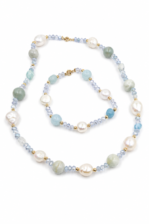 Coliere cu Perle Naturale - Set Colier & Brățară cu Perle Naturale și Pietre Semiprețioase – Aur 14K Handmade IraGold