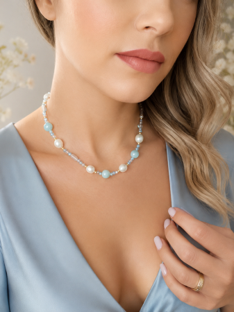 Set Colier & Brățară cu Perle Naturale și Pietre Semiprețioase – Aur 14K Handmade IraGold [2]