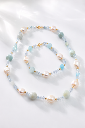 Set Colier & Brățară cu Perle Naturale și Pietre Semiprețioase – Aur 14K Handmade IraGold [1]