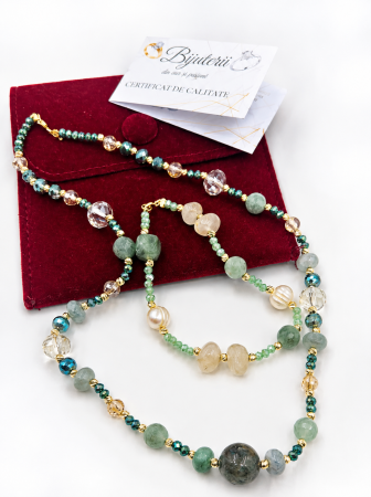 Set Colier & Brățară cu Pietre Semiprețioase Verzi, Perle Naturale și Aur 14K – Handmade IraGold [3]