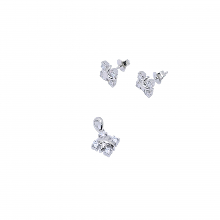 Seturi din argint - Set cu Formă Pătrată din Argint 925 cu Cristale Zirconia – 4.24 g