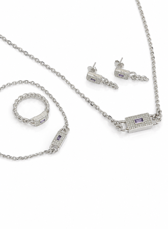 Seturi din argint - Set Cuban Elegance din Argint 925 cu Accente Violet – Colier, Brățară, Inel și Cercei