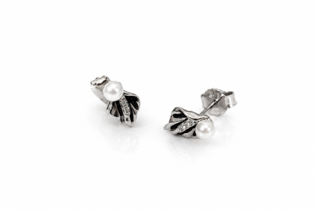 Set Delicat din Argint 925 cu Perlă și Motiv Floral – Colier și Cercei [1]